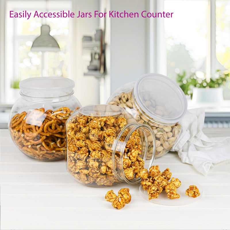 DilaBee 3 Pack Plastic Candy Jar - 48oz Round Candy Jars with Lids for Candy Buffet, Kitchen & Office Desk - Plastic Jars with Lids for Candy, Cookies & Snacks - Clear Jar with Labels BPA-Free - Image 4